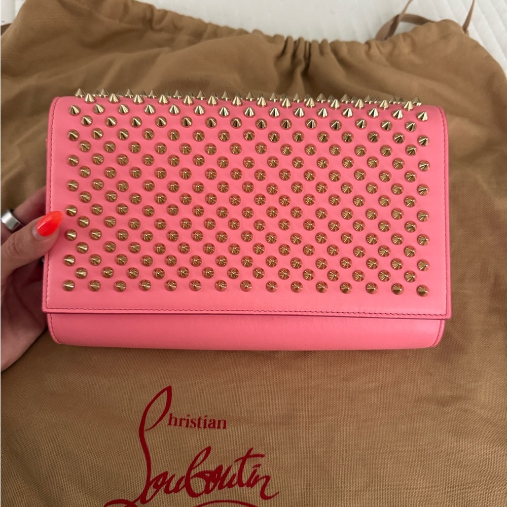 Christian Louboutin Pink and Gold Studded Clutch